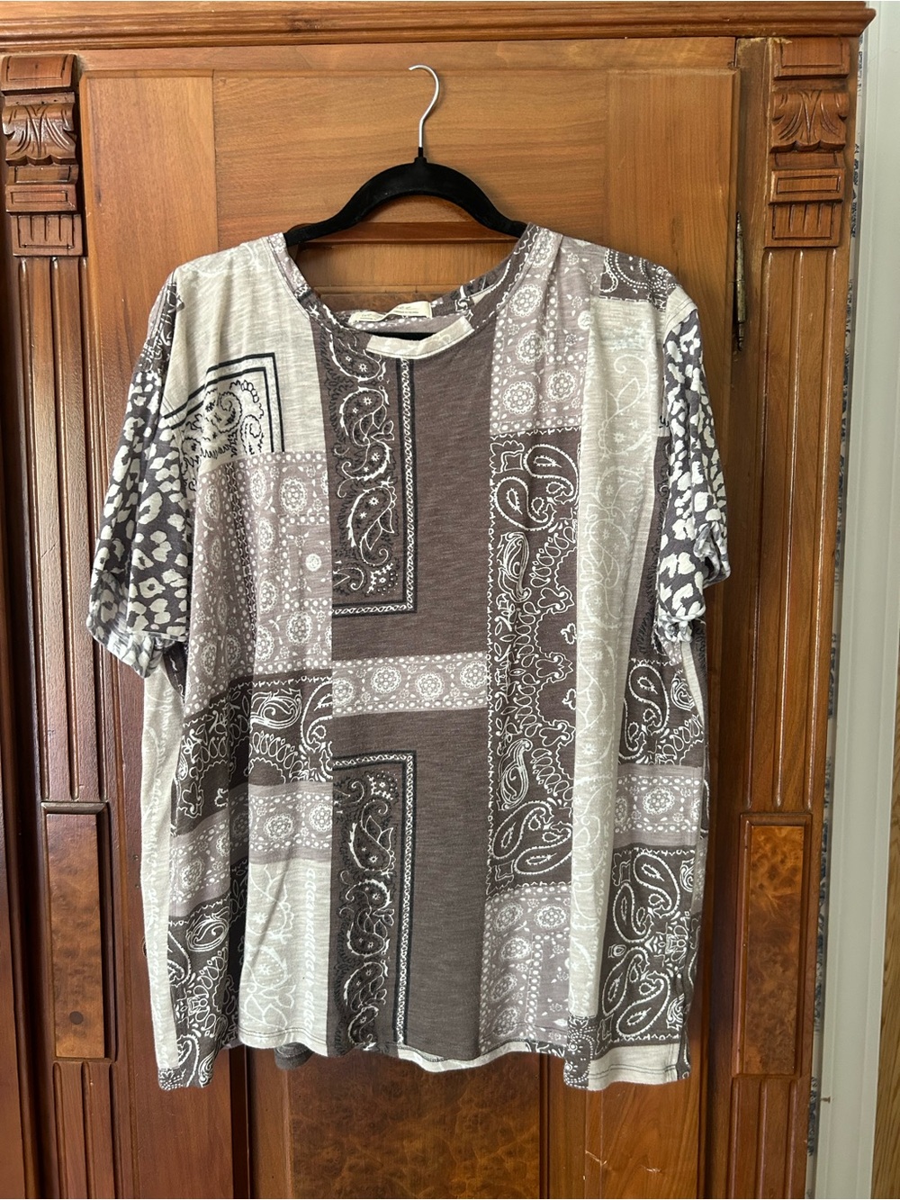 Free People Patchwork Bandana Tee in Brown and Cream